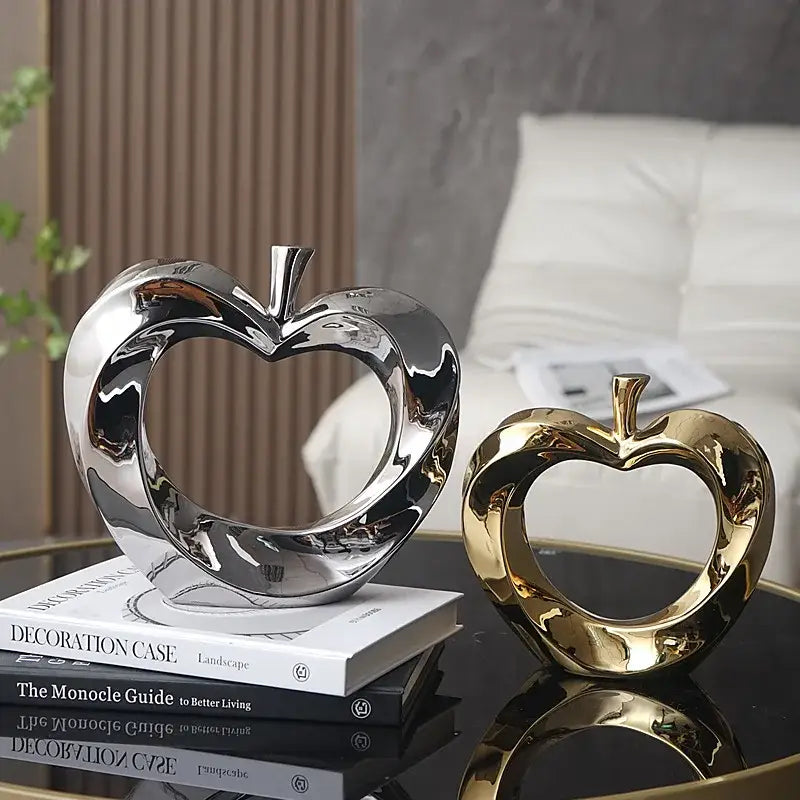 Modern gold & silver ceramic golden apple sculpture living room decor