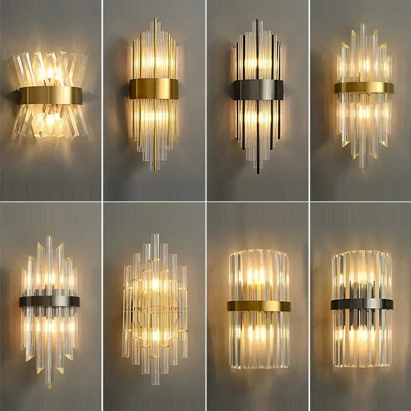 Modern gold & silver crystal wall lamp bedroom sconce