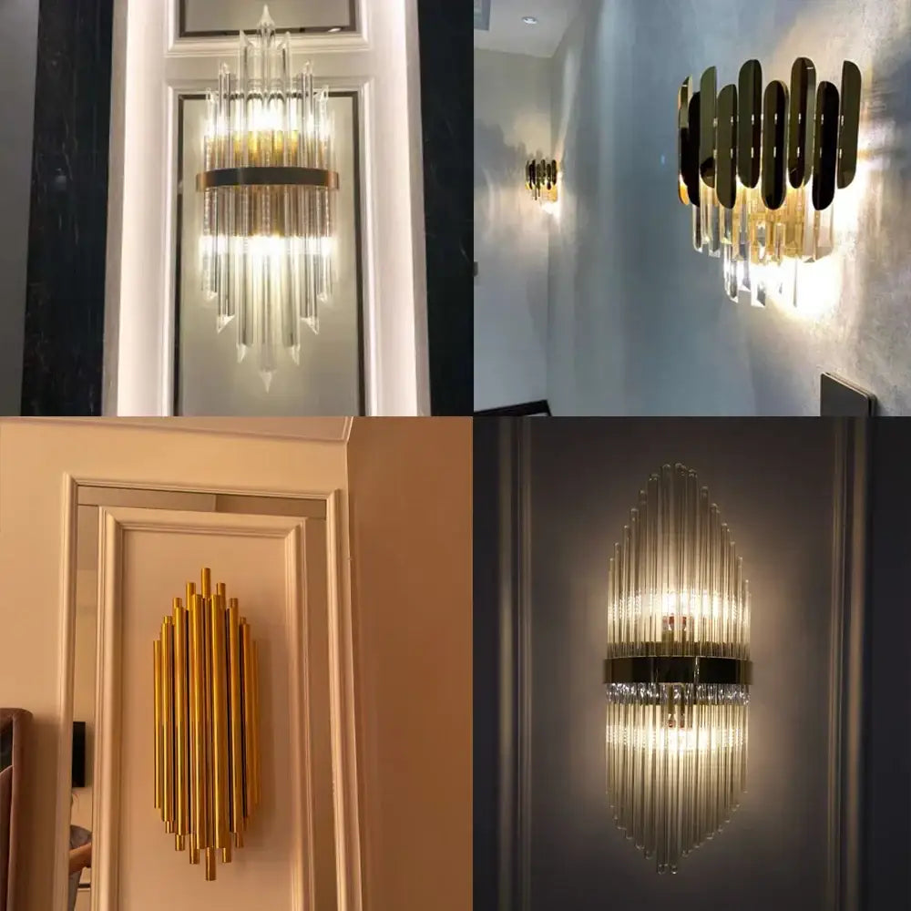 Modern gold & silver crystal wall lamp bedroom sconce