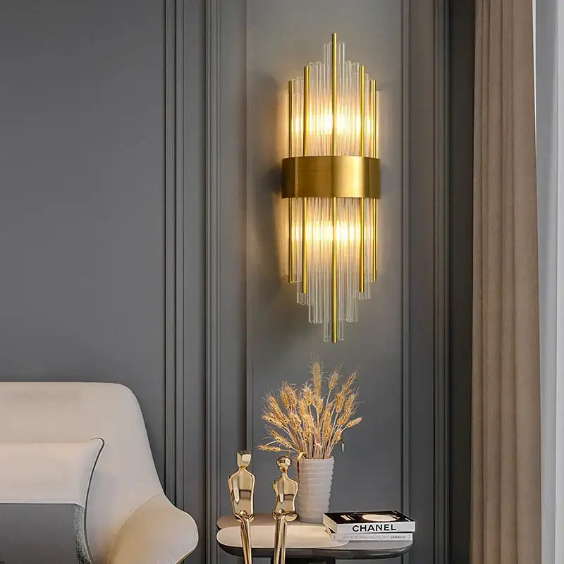 Modern gold & silver crystal wall lamp bedroom sconce