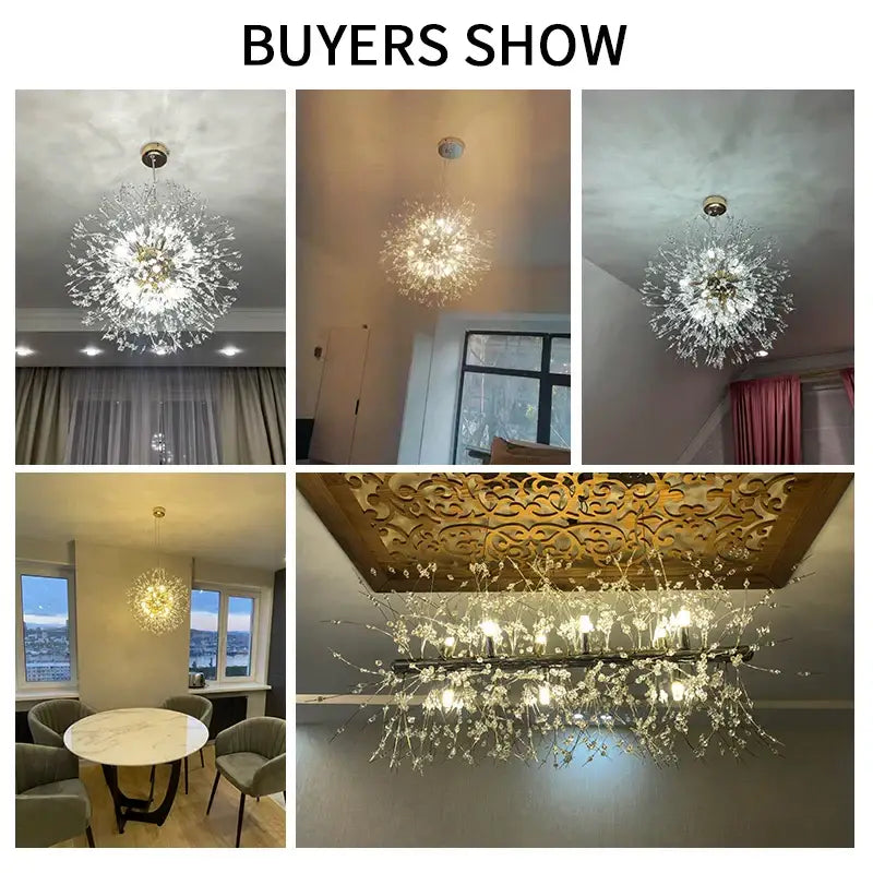 Modern gold & silver led crystal chandelier living room burst light