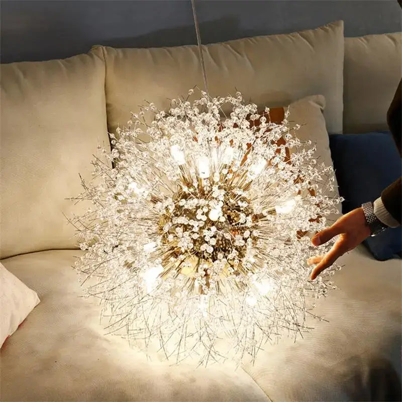 Modern gold & silver led crystal chandelier living room burst light