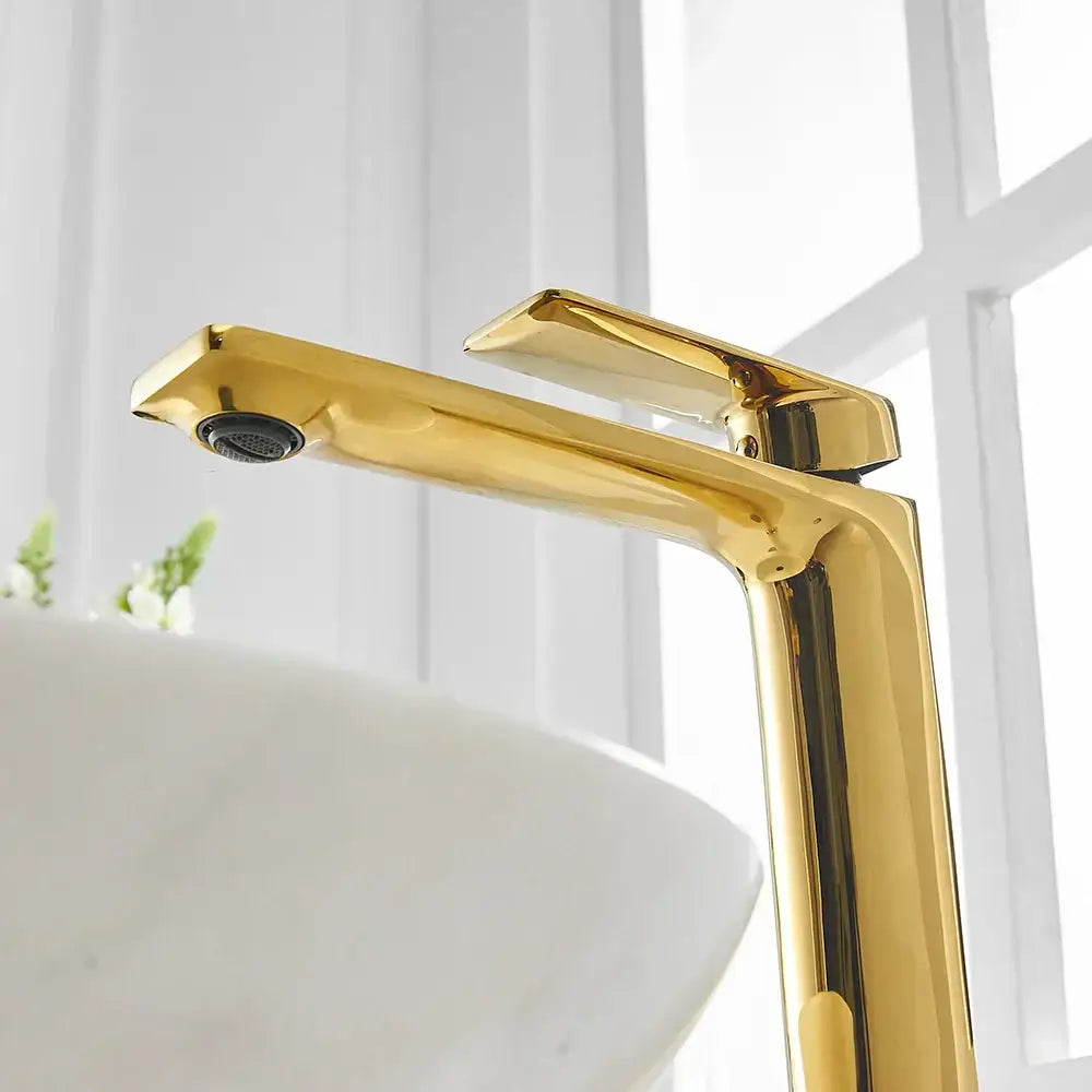 Modern gold single handle basin faucet bathroom high arc square tap