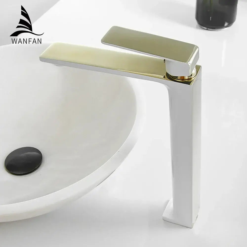 Modern gold single handle basin faucet bathroom high arc square tap