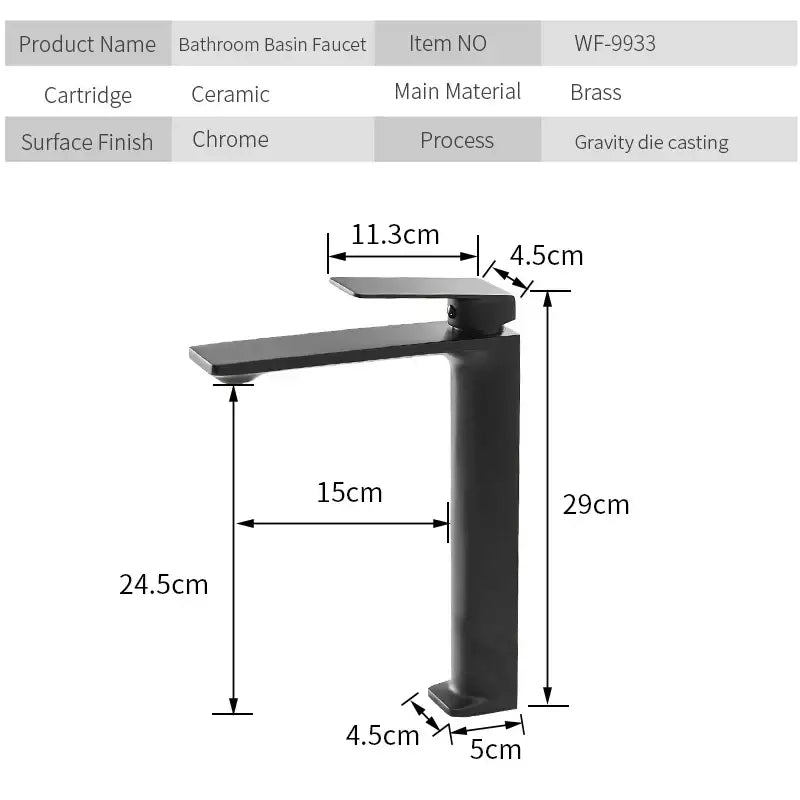 Modern gold single handle basin faucet bathroom high arc square tap