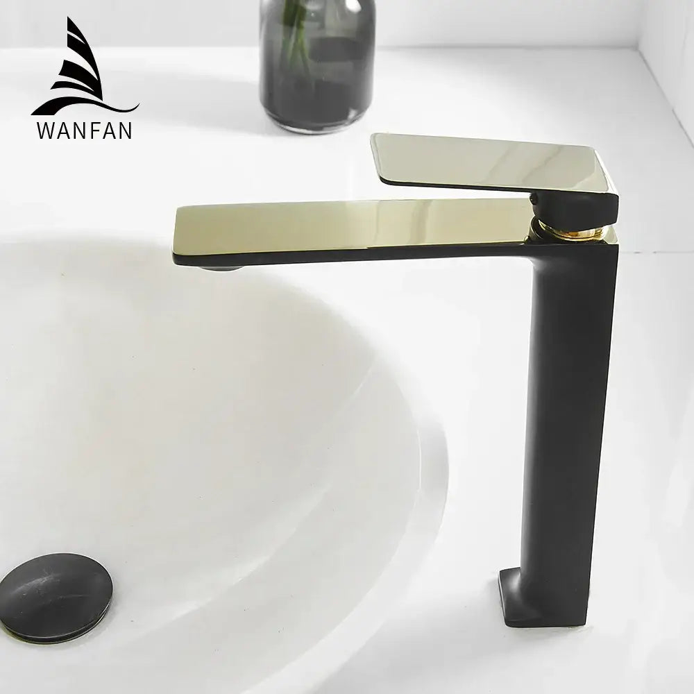 Modern gold single handle basin faucet bathroom high arc square tap