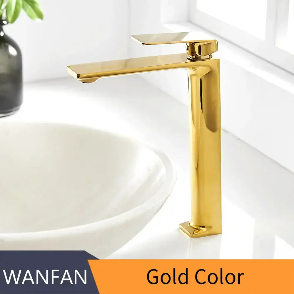 Modern gold single handle basin faucet bathroom high arc square tap