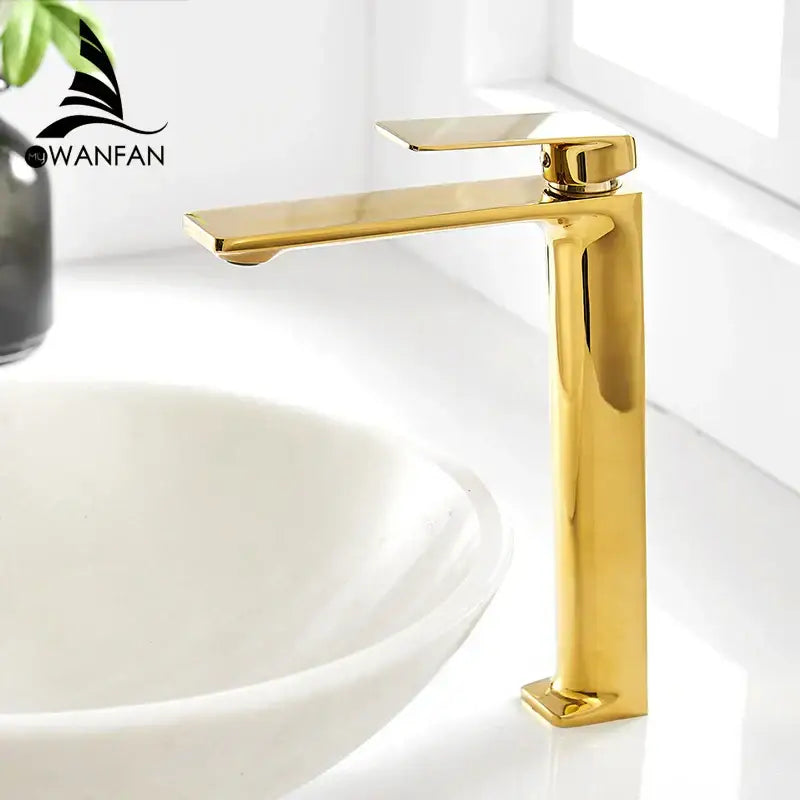 Modern gold single handle basin faucet bathroom high arc square tap