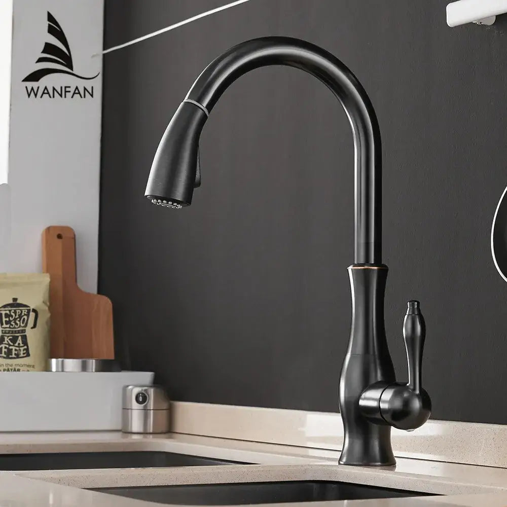 Modern gold single handle pull out kitchen faucet swivel mixer tap