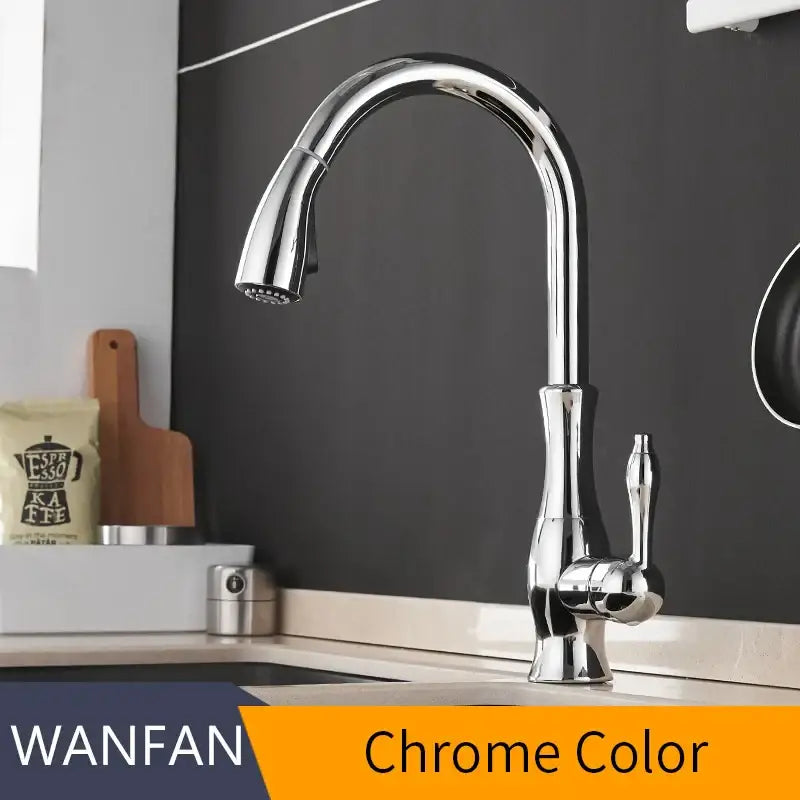 Modern gold single handle pull out kitchen faucet swivel mixer tap