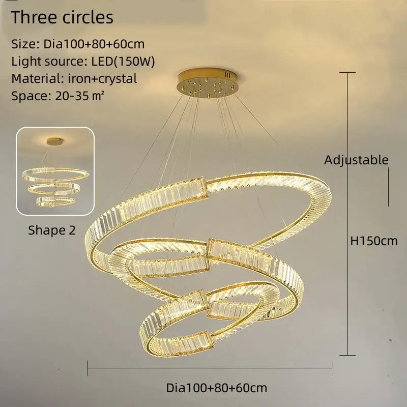 Modern gold spiral crystal led pendant chandelier dining room
