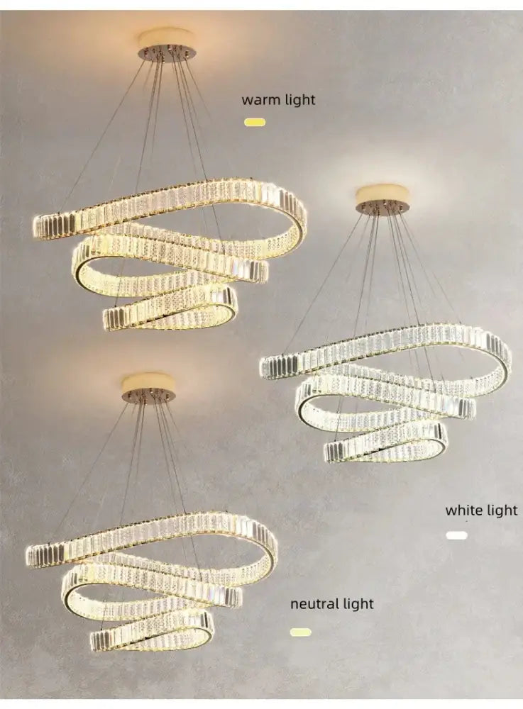 Modern gold spiral crystal led pendant chandelier for foyer