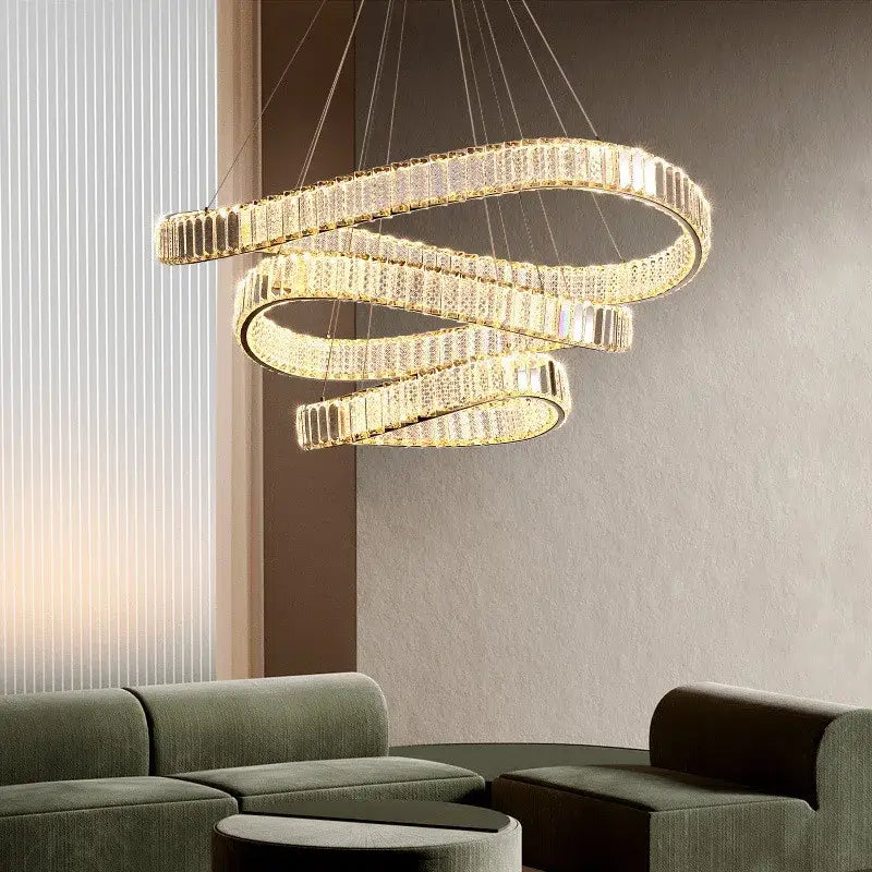 Modern gold spiral crystal led pendant chandelier for foyer
