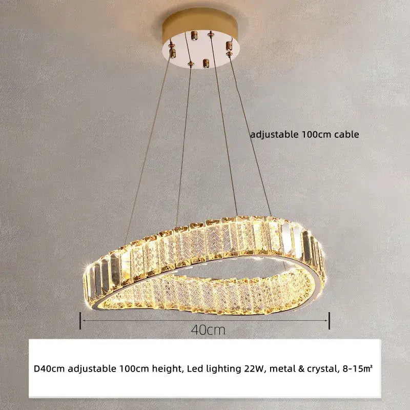 Modern gold spiral crystal led pendant chandelier for foyer