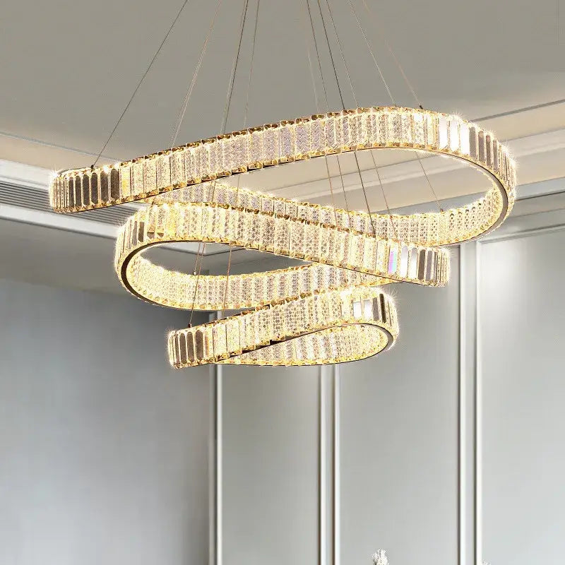 Modern gold spiral crystal led pendant chandelier for foyer