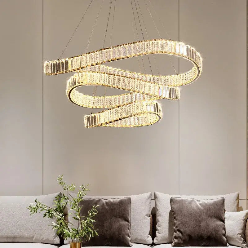 Modern gold spiral crystal led pendant chandelier for foyer