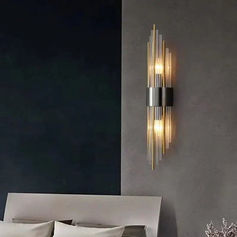 Modern gold stainless steel and clear crystal wall lamp bedroom sconce