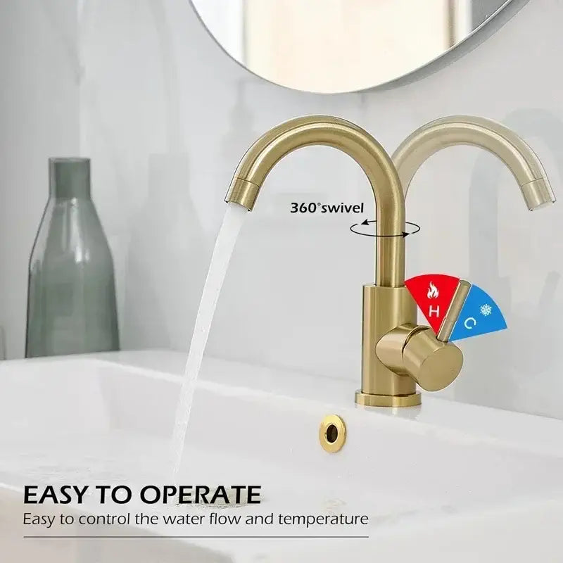 Modern gold stainless steel basin faucet bathroom sink mixer