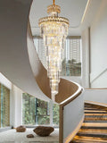 Modern gold stainless steel crystal chandelier staircase light