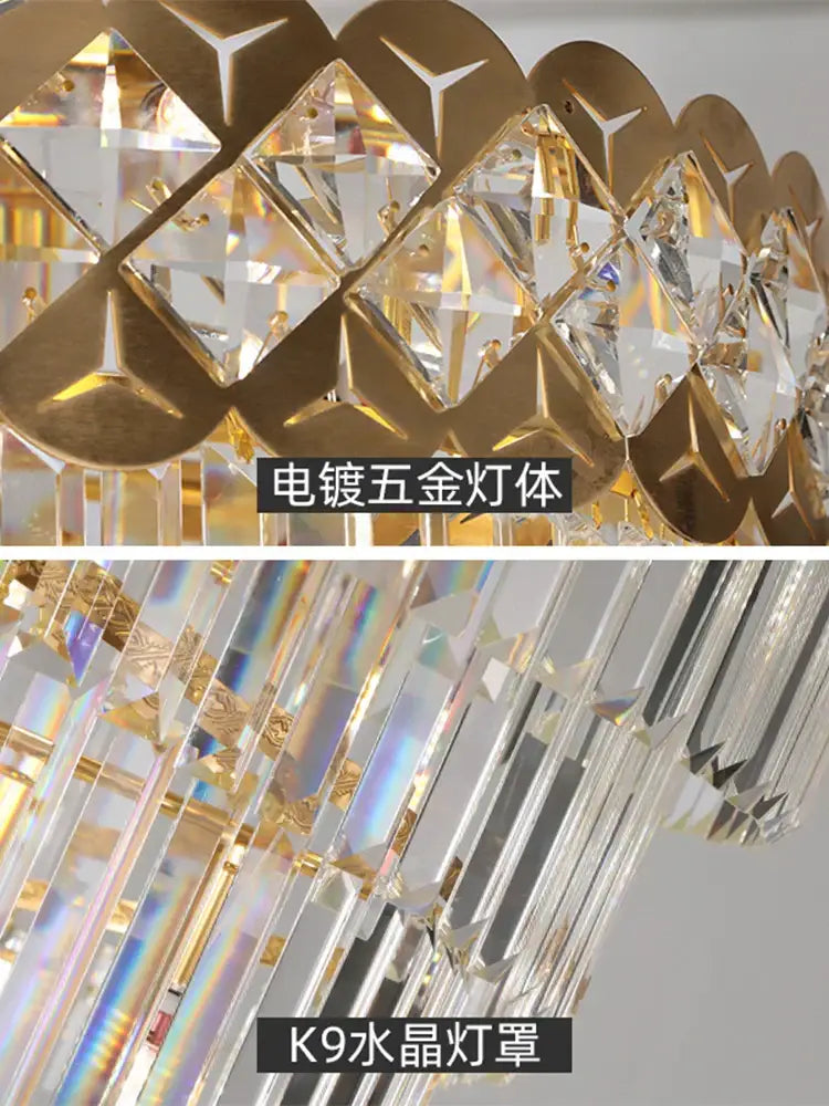 Modern gold stainless steel crystal chandelier staircase light