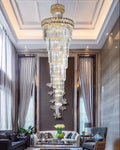 Modern gold stainless steel crystal chandelier staircase lighting