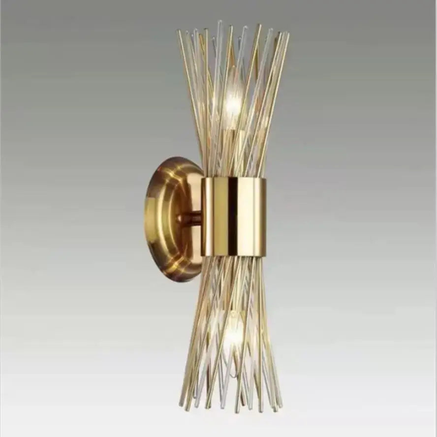 Modern gold stainless steel fluted glass wall sconce for bedroom