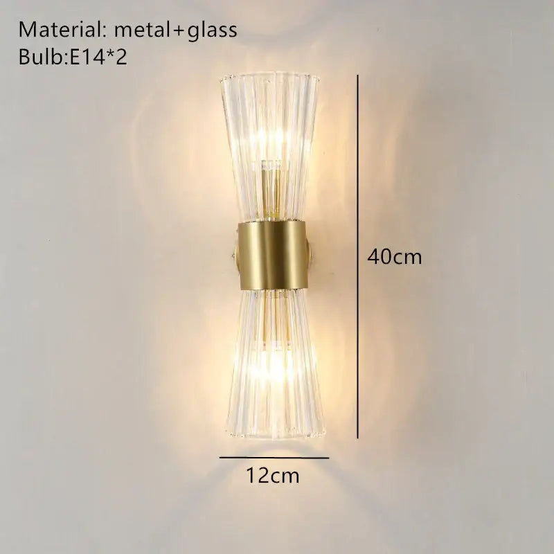 Modern gold stainless steel fluted glass wall sconce for bedroom