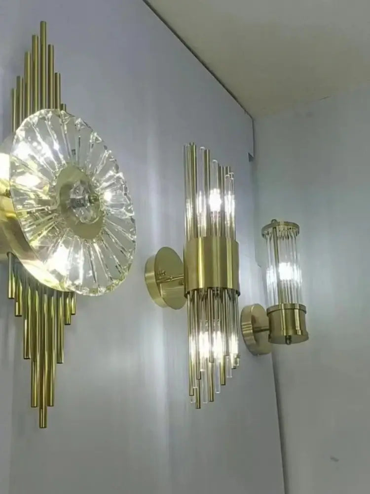 Modern gold stainless steel fluted glass wall sconce for bedroom
