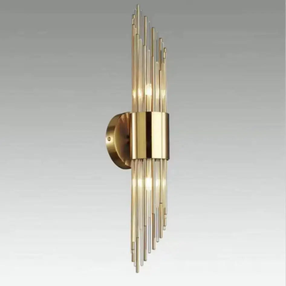 Modern gold stainless steel fluted glass wall sconce for bedroom