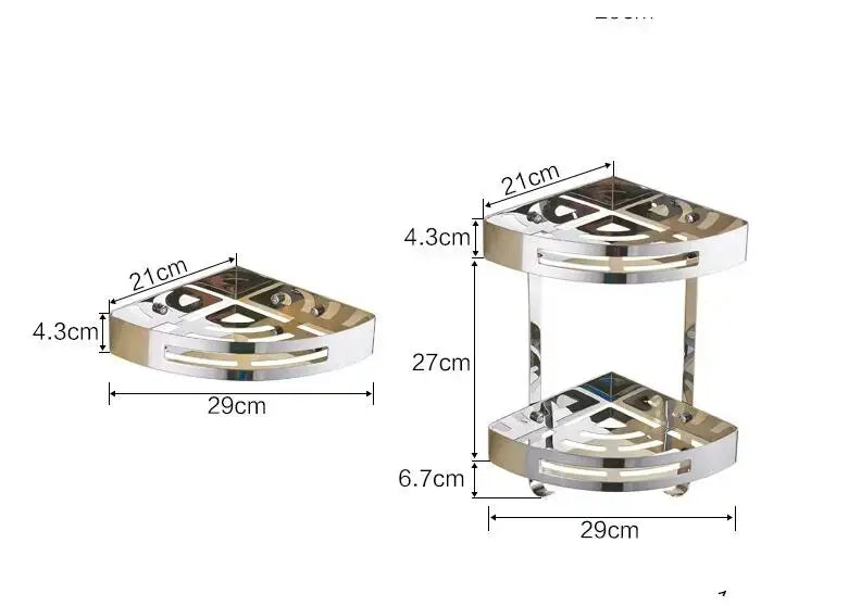 Modern gold stainless steel two tier corner shelf bathroom shower caddy