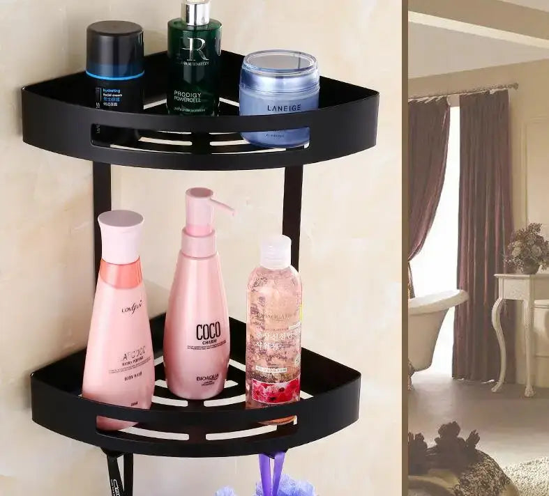 Modern gold stainless steel two tier corner shelf bathroom shower caddy
