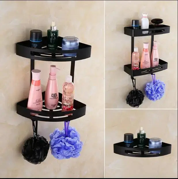 Modern gold stainless steel two tier corner shelf bathroom shower caddy