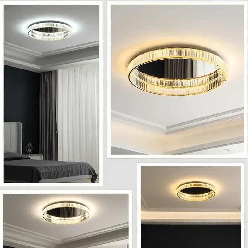 Modern gold steel led dimmable crystal ceiling light bedroom fixture