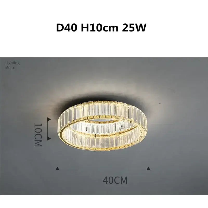 Modern gold steel led dimmable crystal ceiling light bedroom fixture