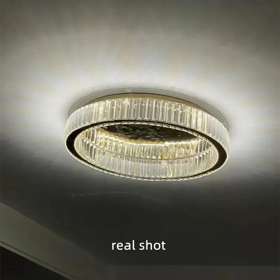 Modern gold steel led dimmable crystal ceiling light bedroom fixture