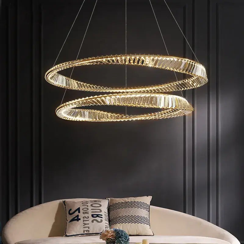 Modern gold steel rings crystal pendant light dining room