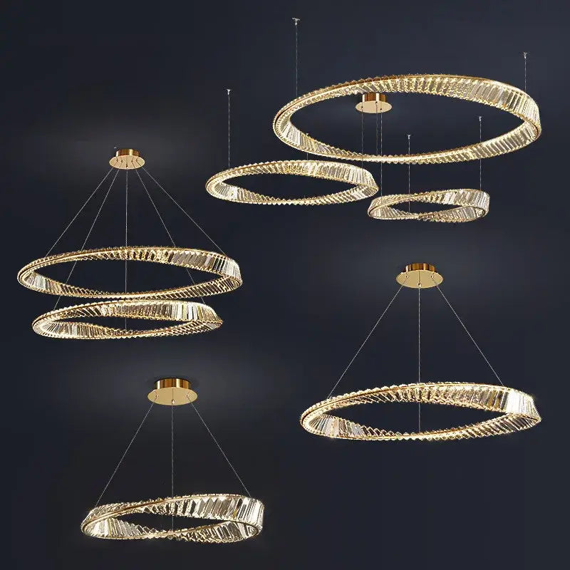 Modern gold steel rings crystal pendant light dining room