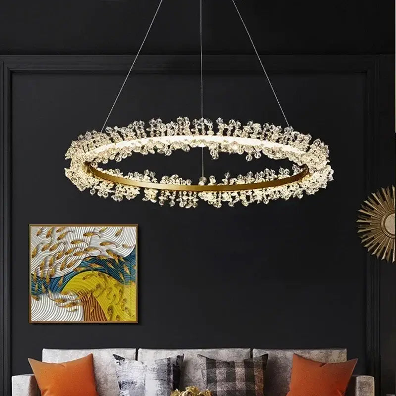 Modern gold swirling crystal pendant chandelier dining room light