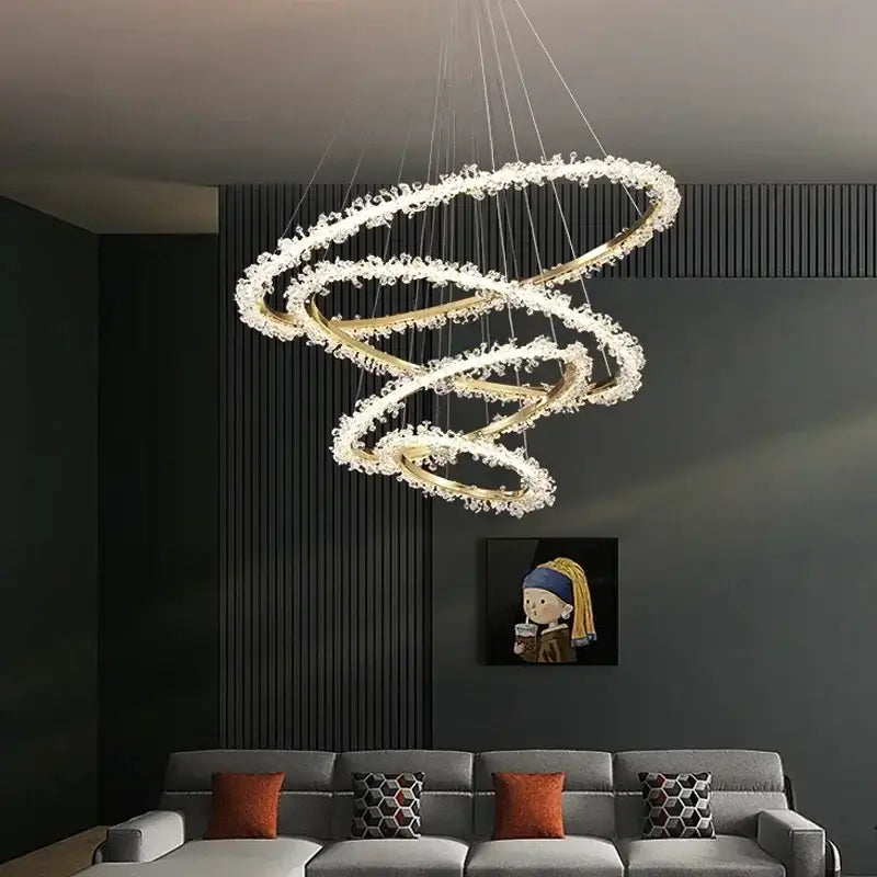 Modern gold swirling crystal pendant chandelier dining room light