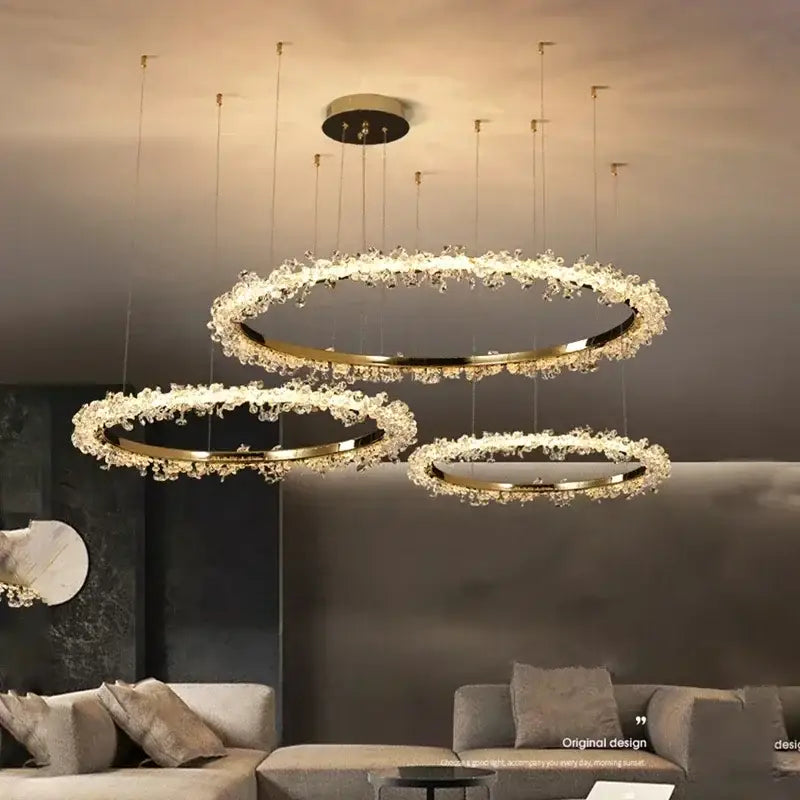 Modern gold swirling crystal pendant chandelier dining room light