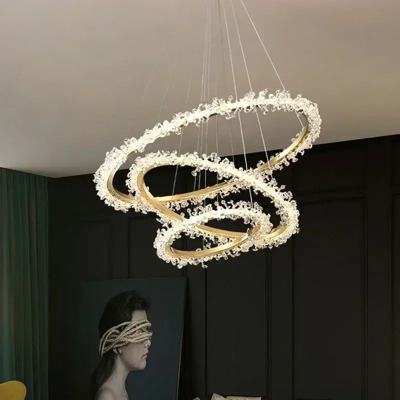 Modern gold swirling crystal pendant chandelier dining room light