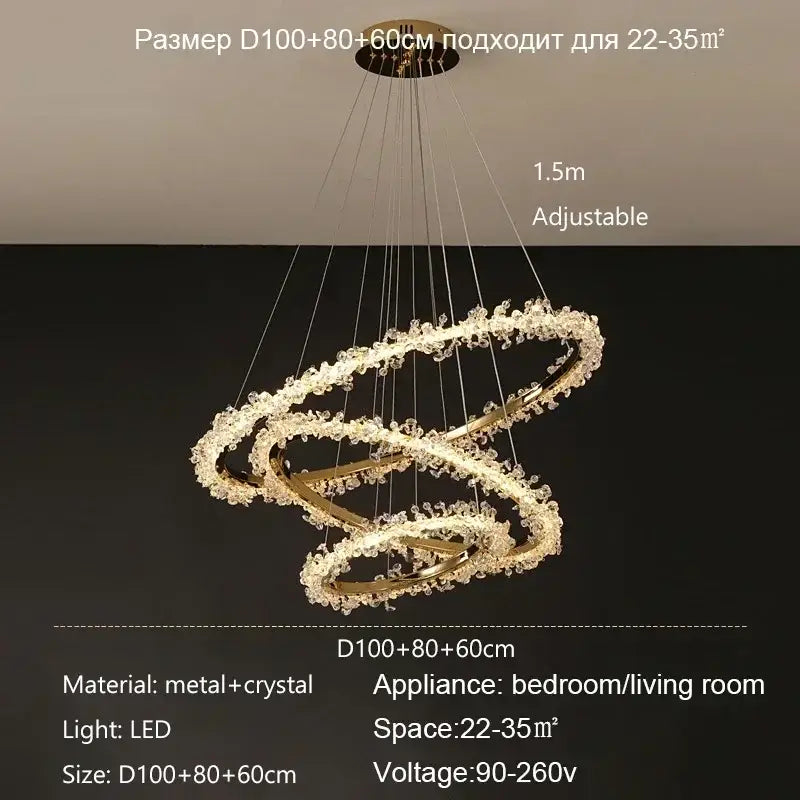 Modern gold swirling crystal pendant chandelier dining room light