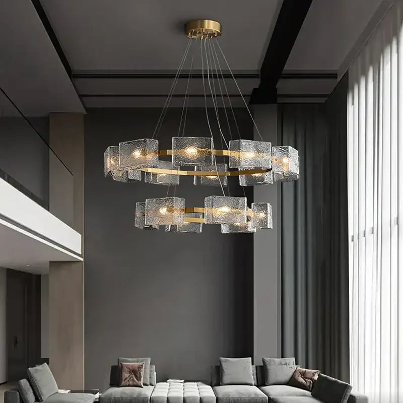 Modern gold textured glass crystal chandelier living room light