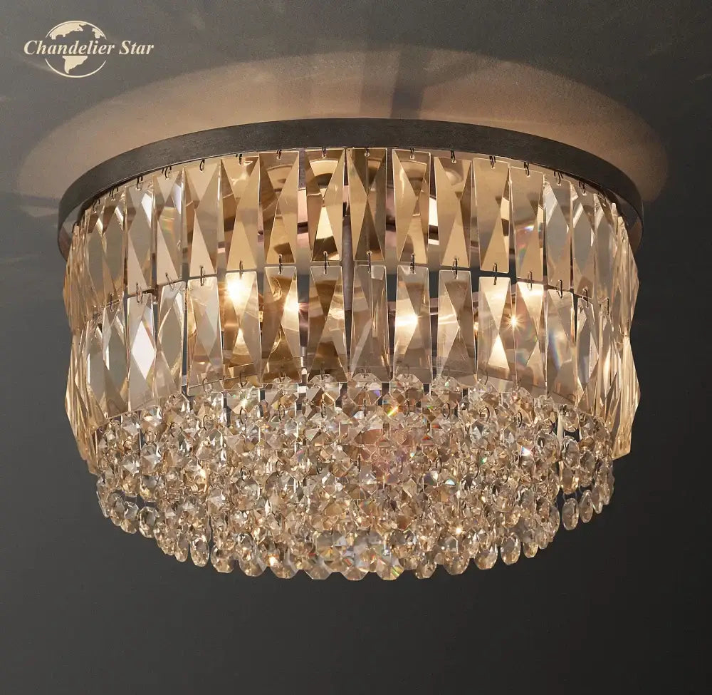 Modern gold tiered crystal flushmount ceiling light for dining room