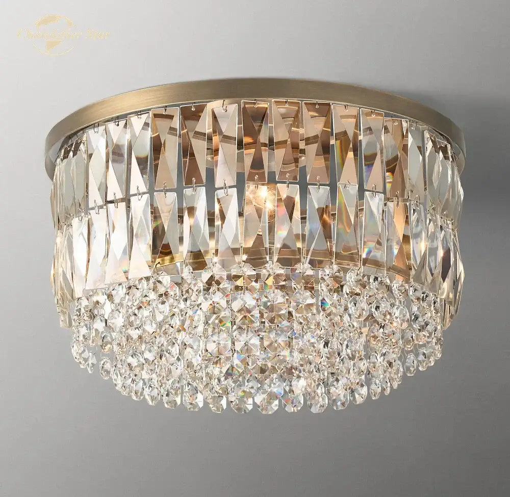 Modern gold tiered crystal flushmount ceiling light for dining room