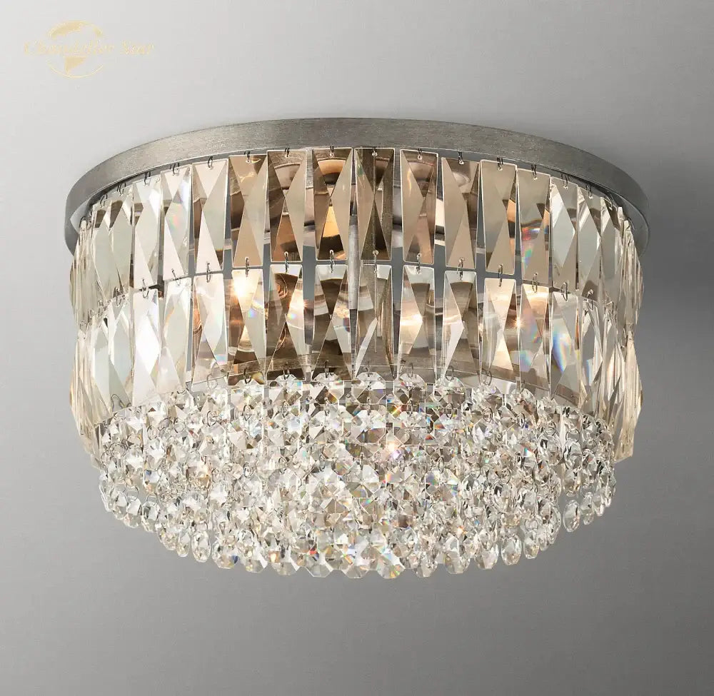 Modern gold tiered crystal flushmount ceiling light for dining room