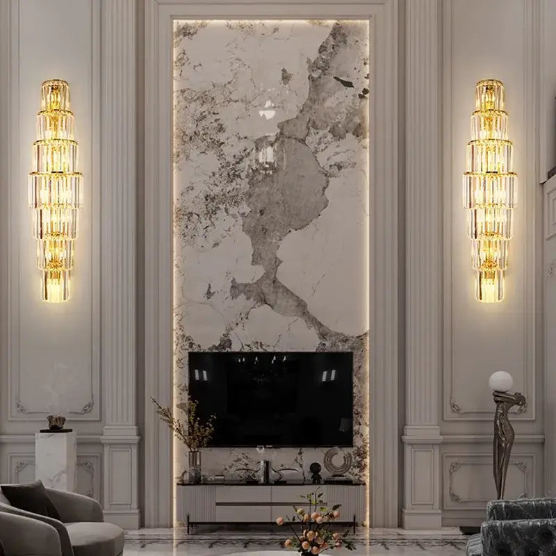 Modern gold tiered crystal nordic wall lamp living room sconce