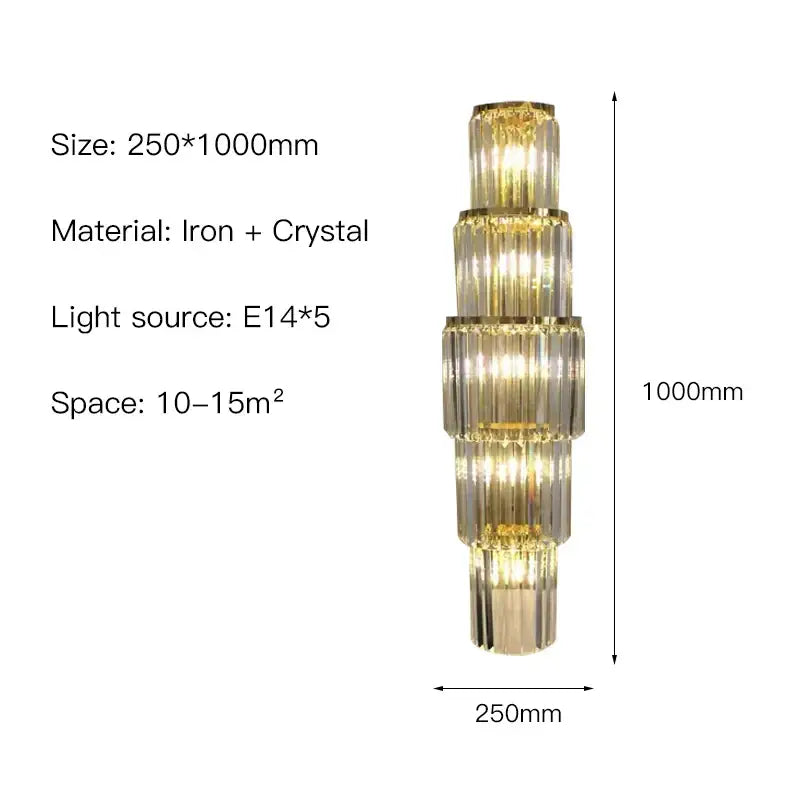 Modern gold tiered crystal nordic wall lamp living room sconce