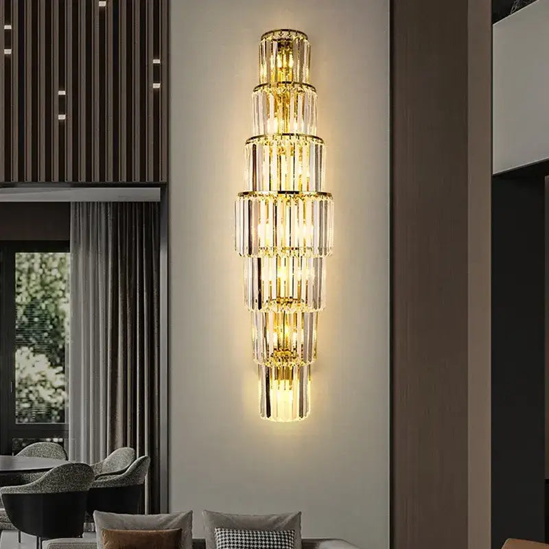 Modern gold tiered crystal nordic wall lamp living room sconce