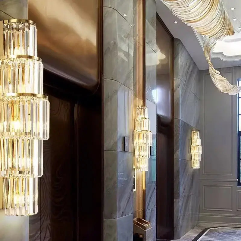 Modern gold tiered crystal nordic wall lamp living room sconce